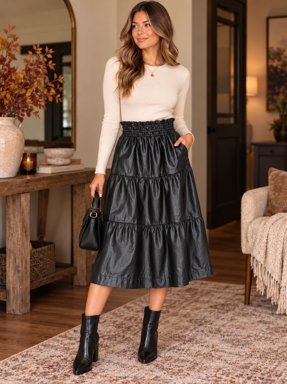 By Anthropologie "The Somerset" Faux Leather Maxi Skirt - Black, Size S Pockets!